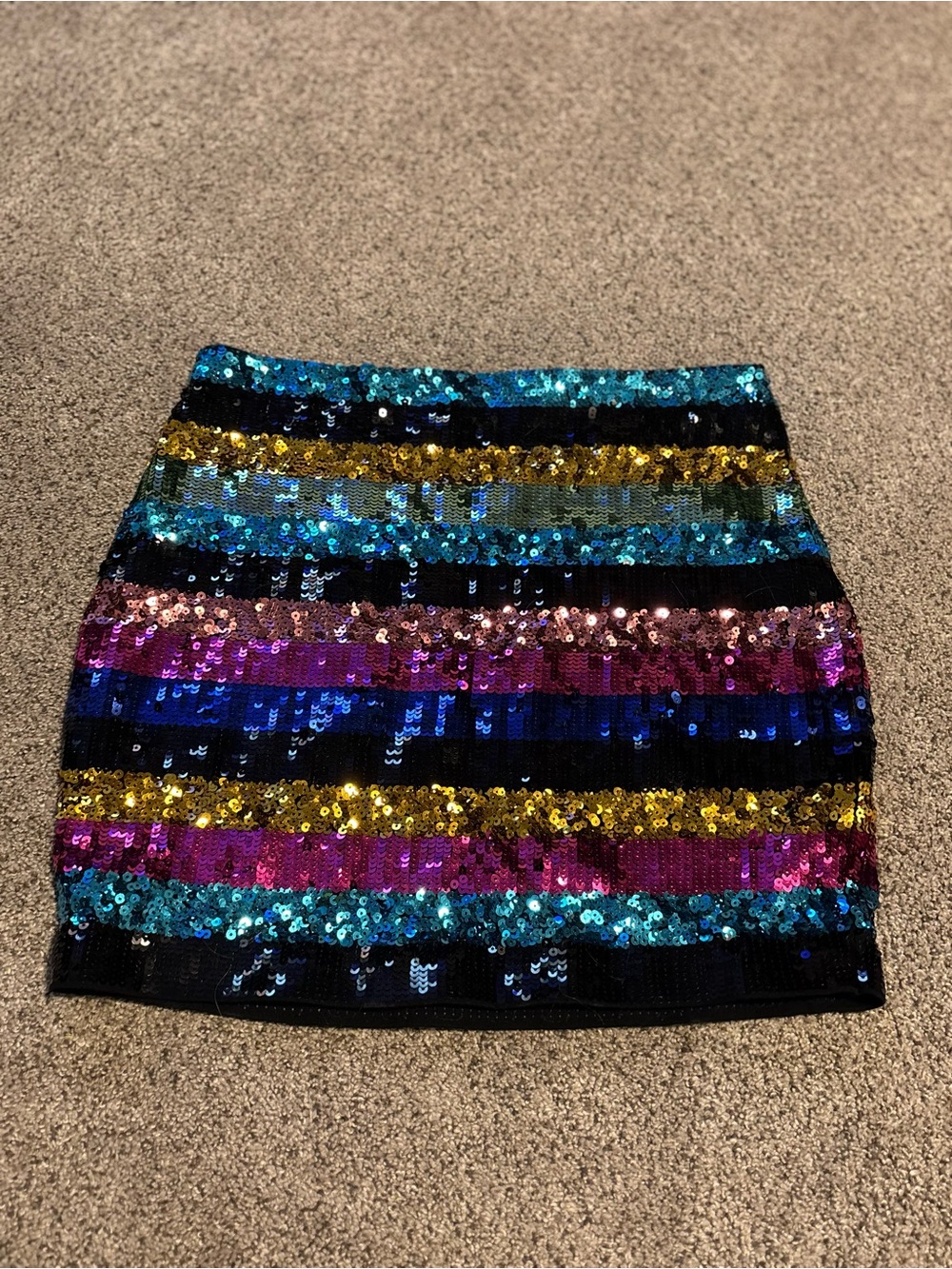 Express Multicolor Sequin Striped Mini Skirt